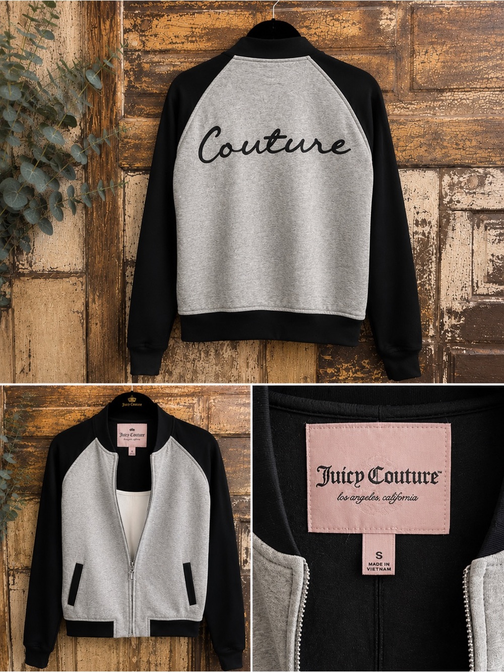 Juicy Couture Vintage Couture Bomber Track Jacket | Gray Black | Size S
